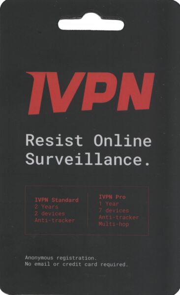 Gutscheinkarte (2 Jahre IVPN Standard oder 1 Jahr IVPN Pro Suite)